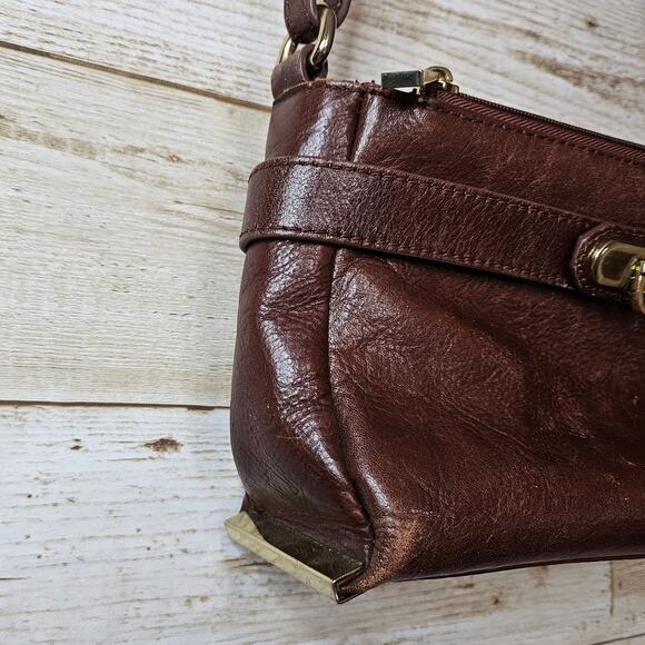 Wilsons Roma Leather Purse Crossbody Vintage Brown Cognac Crossbody Handbag Gold - Picture 6 of 16
